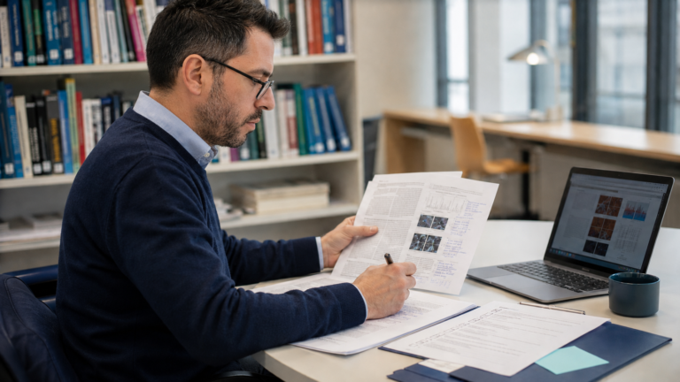 Mohamad Abbas reviewing and annotating a scientific manuscript before journal submission.